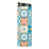 Verzierte Kacheln in Blau und Orange Thermosbecher (Nach rechts gedreht)