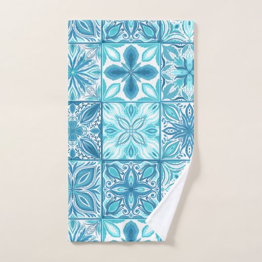 Verzierte Kacheln in Blau und Weiß Badhandtuch Set (Handtuch)