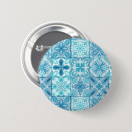Verzierte Kacheln in Blau und Weiß Button (Vorne & Hinten)