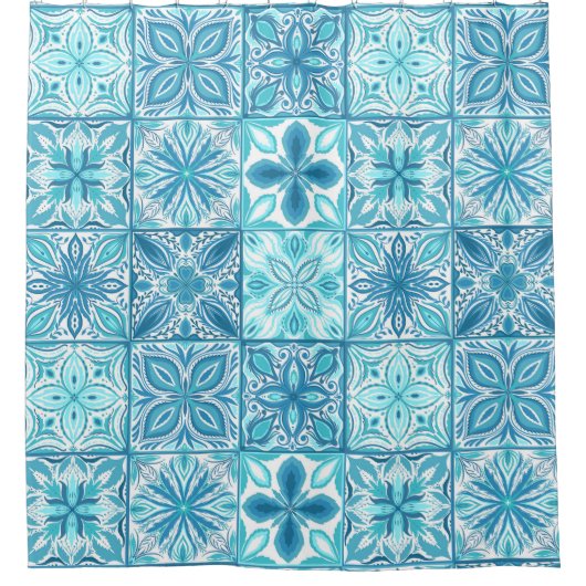 Verzierte Kacheln in Blau und Weiß Duschvorhang (Vorderseite)