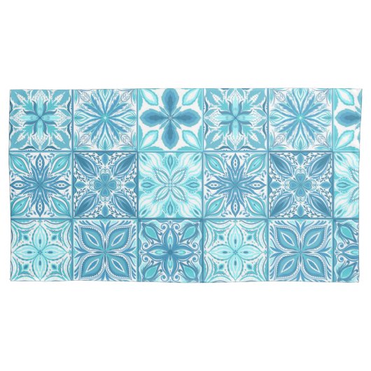 Verzierte Kacheln in Blau und Weiß Kissenbezug (Vorderseite-Links)