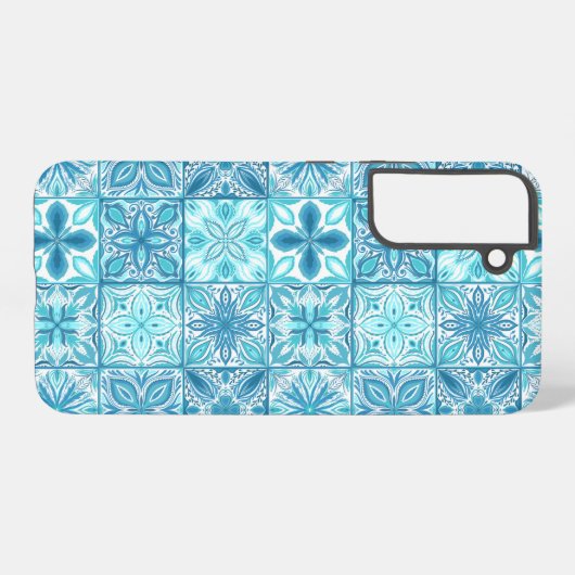 Verzierte Kacheln in Blau und Weiß Samsung Galaxy Hülle (Rückseite (Horizontal))