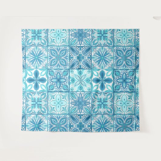 Verzierte Kacheln in Blau und Weiß Wandteppich (Vorderseite (Horizontal))