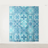 Verzierte Kacheln in Blau und Weiß Wandteppich (Vorderseite)
