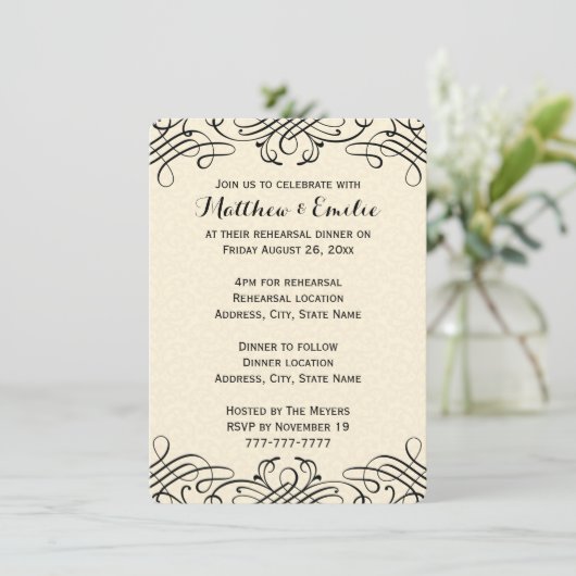 Verzierte Kalligraphie-Proben-Abendessen-Einladung Einladung (Stehend Vorderseite)