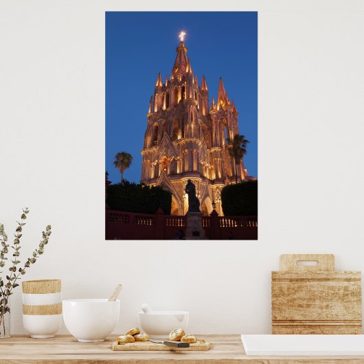 Verzierte Kathedrale am Abend Poster (Küche)