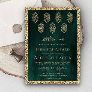 Verzierte Lanterns Emerald Green Gold Moslem Hochz Einladung