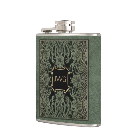 Verzierte Ledermonographie Flachmann (Links)