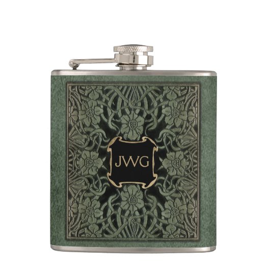 Verzierte Ledermonographie Flachmann (Vorderseite)