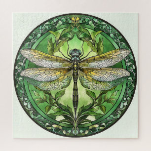 Verzierte Libelle mit grünem Blumenrahmen Puzzle