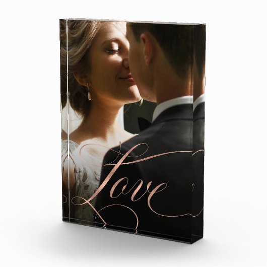 Verzierte Liebe | Imitate Rose Goldkalligrafie Fotoblock (Rechts)