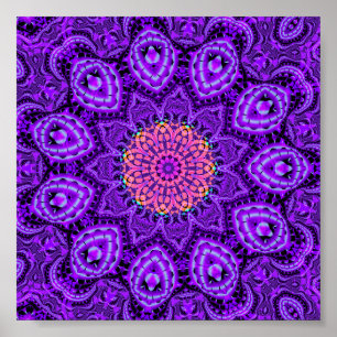 Verzierte Lila Blume Vibrationen Kaleidoskop Art Poster