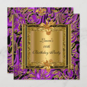 Verzierte Lila Gold Damask Geburtstagspartei Einladung (Vorne/Hinten)