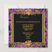 Verzierte Lila Gold Damask Geburtstagspartei Einladung (Rückseite)
