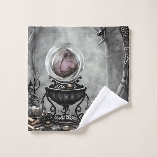 Verzierte Lila Kristallkugel- und Hexenkunstwaren Badhandtuch Set (Waschlappen)