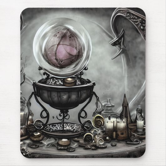 Verzierte Lila Kristallkugel- und Hexenkunstwaren Mousepad (Vorne)