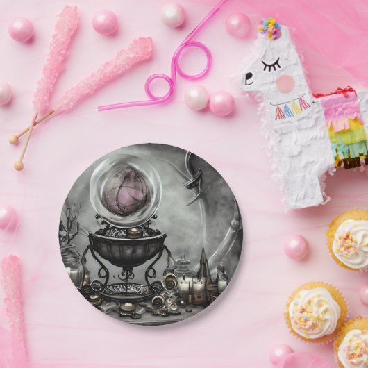 Verzierte Lila Kristallkugel- und Hexenkunstwaren Pappteller (Party)