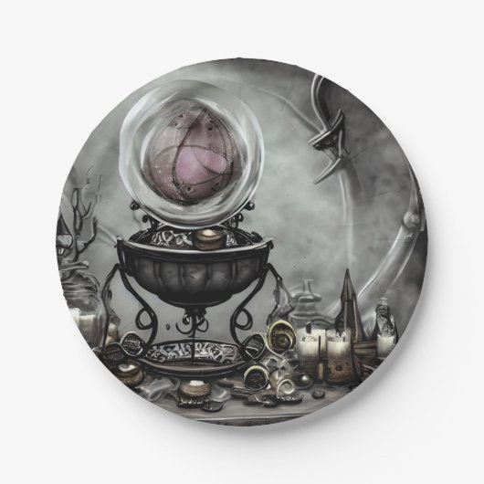 Verzierte Lila Kristallkugel- und Hexenkunstwaren Pappteller (Vorderseite)