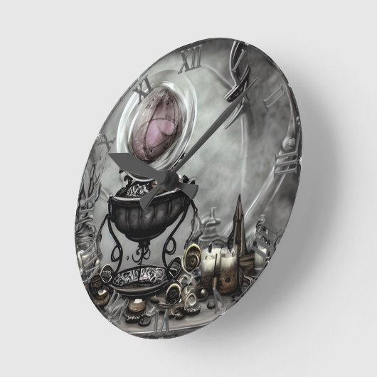 Verzierte Lila Kristallkugel- und Hexenkunstwaren Runde Wanduhr (Winkel)