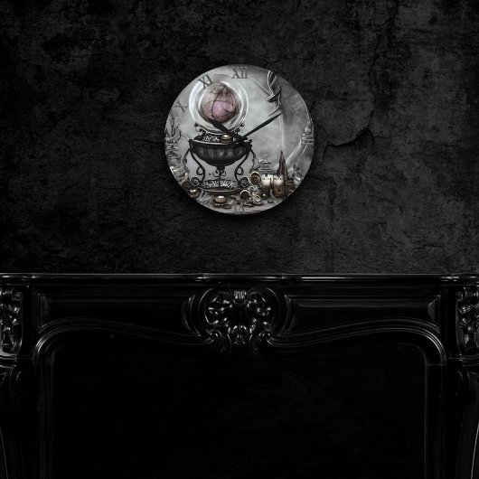 Verzierte Lila Kristallkugel- und Hexenkunstwaren Runde Wanduhr