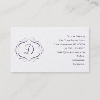 Verzierte Lila Monogramm-Visitenkarte Visitenkarte