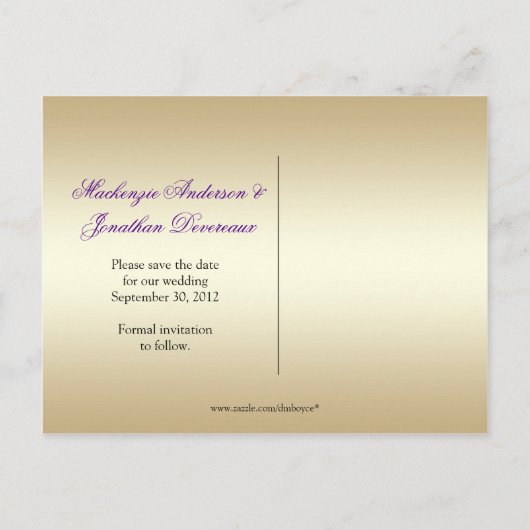 Verzierte Lila Rose Gold-Blätter Save the Date Ankündigungspostkarte (Rückseite)