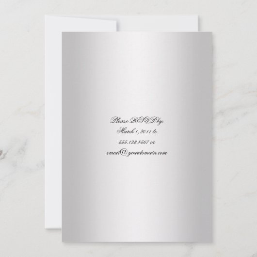 Verzierte Lila Schwarz-Silber-Hochzeit Einladung (Rückseite)