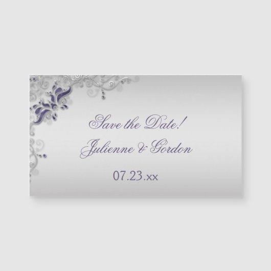 Verzierte Lila Silber-Wirbel Save the Date Magnetkarte (Vorderseite)