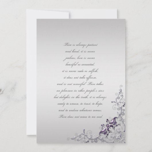 Verzierte Lila Silberblumen Wirbel Hochzeiten Einladung (Rückseite)