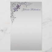 Verzierte Lila Silver Floral Wirbel Magazin Briefpapier (Vorderseite)