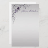Verzierte Lila Silver Floral Wirbel Magazin Briefpapier (Vorne/Hinten)