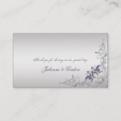 Verzierte Lila Silver Floral Wirbel Platzkarten (Rückseite)