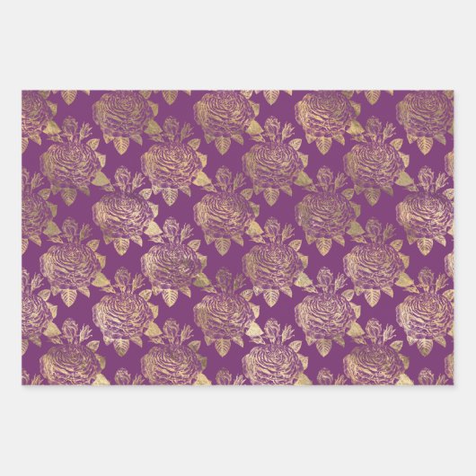 VERZIERTE LILA UND GOLD-PATTER & BLUME GESCHENKPAPIER SET (Vorderseite 3)
