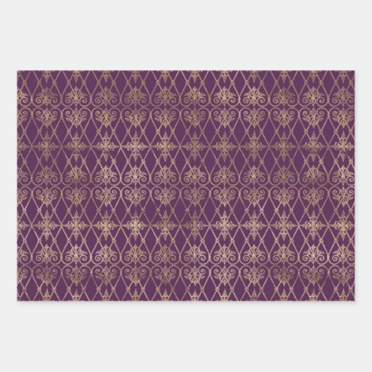 VERZIERTE LILA UND GOLD-PATTER & BLUME GESCHENKPAPIER SET (Vorderseite 2)