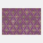 VERZIERTE LILA UND GOLD-PATTER & BLUME GESCHENKPAPIER SET (Vorderseite)