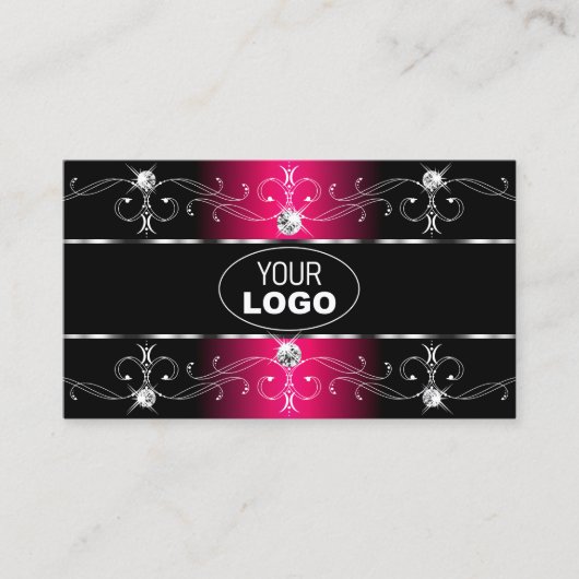 Verzierte, luxuriöse Schwarz-Rosa-Grenzen mit Logo Visitenkarte (Vorderseite)