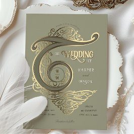 Verzierte Monogram Wedding Elegant Typografie Folieneinladung