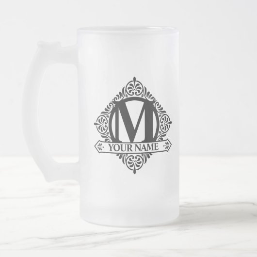 Verzierte Monogramm Design Mattierte Glasbierbläse Mattglas Bierglas (Links)