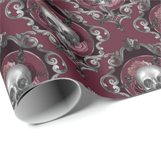 Verzierte Möwen und Blume auf Wein Geschenkpapier (Rolleneckpunkt)