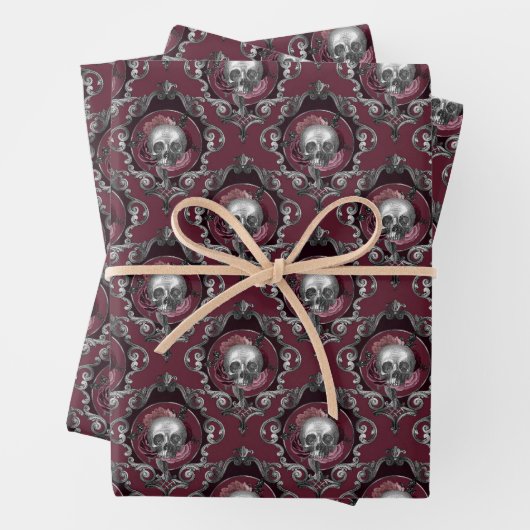 Verzierte Möwen und Blume auf Wein Geschenkpapier Set (Beispiel)