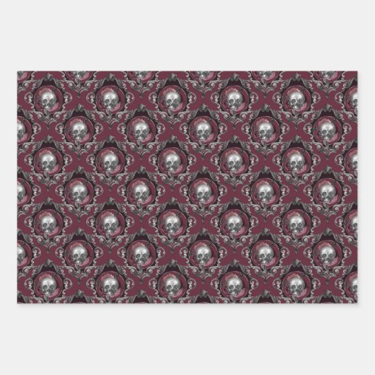 Verzierte Möwen und Blume auf Wein Geschenkpapier Set (Vorderseite)