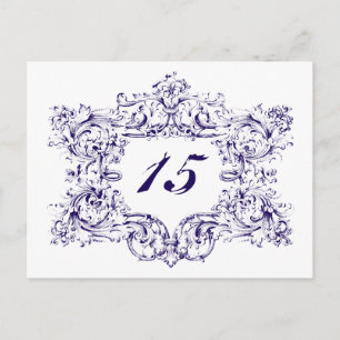Verzierte Navy Blue Frame-Tischnummern Postkarte