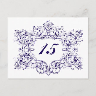 Verzierte Navy Blue Frame-Tischnummern Postkarte