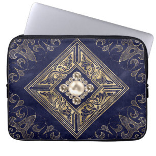 Verzierte Opulenz Blauer und Goldschmuck Geblüht Laptopschutzhülle