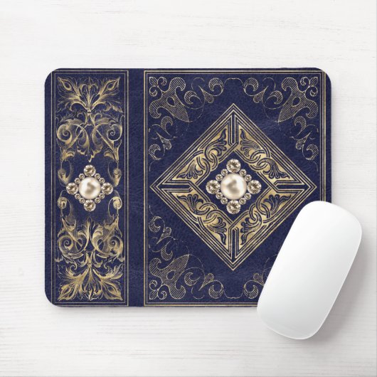 Verzierte Opulenz | Blauer und Goldschmuck Geblüht Mousepad (Mit Mouse)