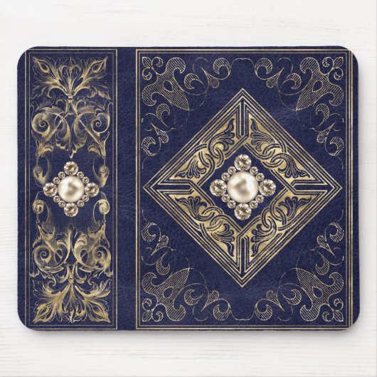 Verzierte Opulenz | Blauer und Goldschmuck Geblüht Mousepad (Vorne)