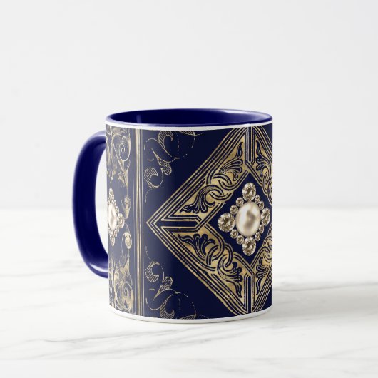 Verzierte Opulenz | Blauer und Goldschmuck Geblüht Tasse (Vorderseite Links)
