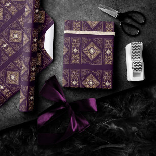 Verzierte Opulenz   Lila und Goldschmuck Geblüht Geschenkpapier