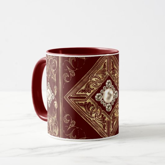Verzierte Opulenz | Red and Gold Jeweles Geblüht Tasse (Vorderseite Links)