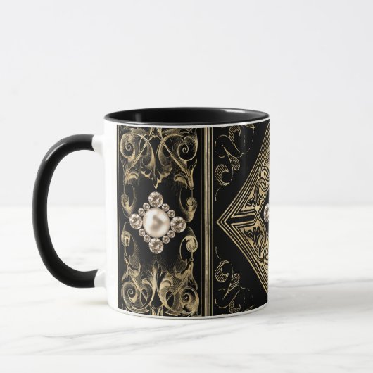 Verzierte Opulenz | Schwarz-Gold-Juwelen-Blüh Tasse (Links)